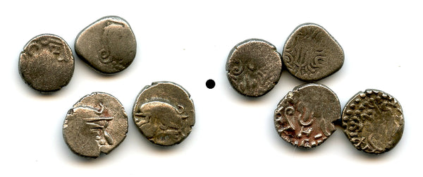 Lot of 4 silver drachms of Madasena (c.415-50 CE), Kathiawar, Second Kshatrapa Kingdom