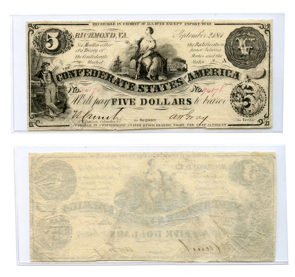 Confederate States of America (CSA) – 1861 $5 – Criswell T-36 (#274)