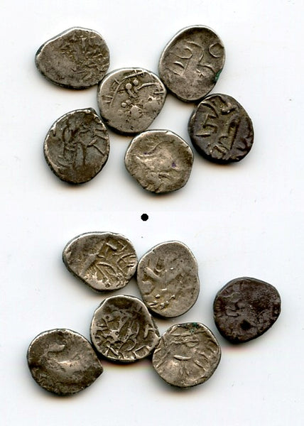 Lot of 6 rare silver dammas, King Yashaditya / Dahir, c.679-712 CE, pre-Islamic Sindh