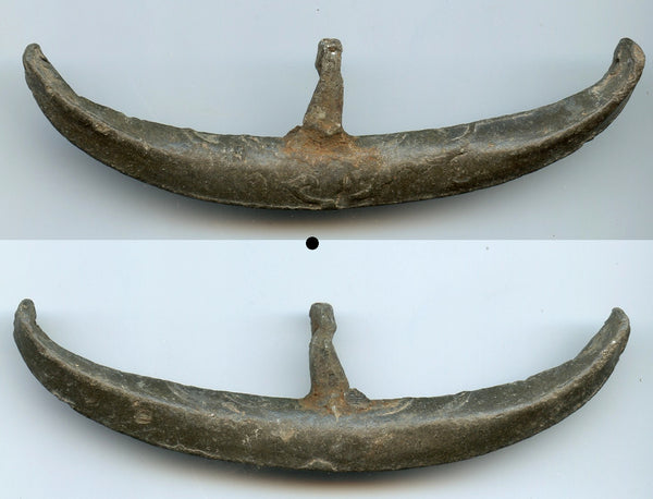 Decorated huge tin boat-money (104mm), c.1400-1700s, primitive coinage of Malaysia
