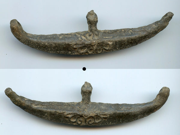 Decorated huge tin boat-money (101mm), c.1400-1700s, primitive coinage of Malaysia