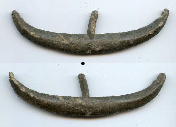 Decorated huge tin boat-money (103mm), c.1400-1700s, primitive coinage of Malaysia