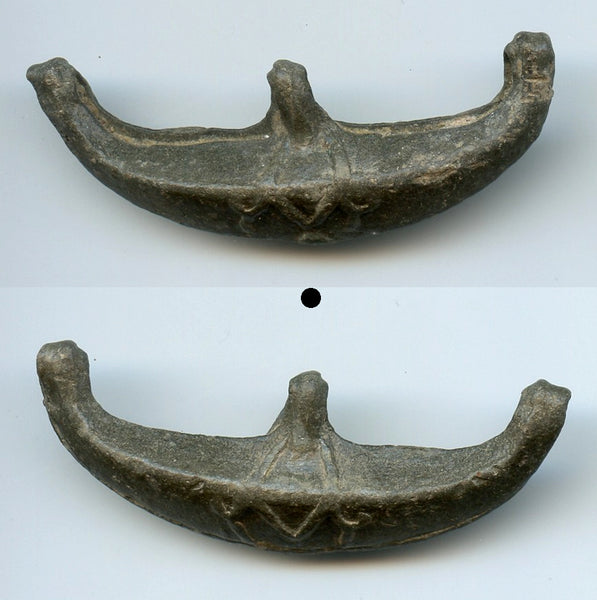 Decorated medium tin boat-money (57mm), c.1400-1700s, primitive coinage of Malaysia