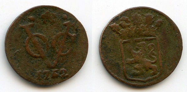 Scarce 1/2 duit, VOC, 1752, Dodrecht, Holland coinage, Dutch East Indies (KM #72)