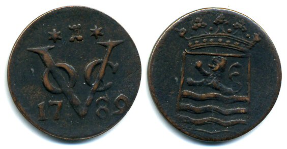 Copper duit, VOC (Dutch East India Company), 1789, Zeeland, Netherlands East Indies (KM #152.3)