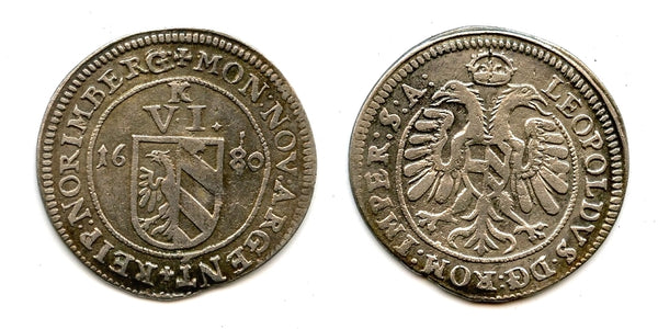 Silver 6 kreuzer, 1680, Free City of Nuremberg (German States)