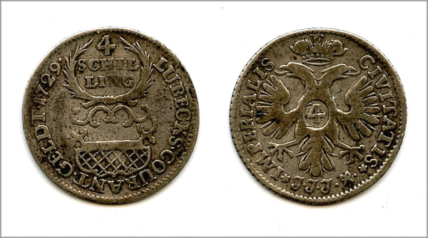 Silver 4-shillings, 1729, Free Hanseatic City of Lubeck, Germany