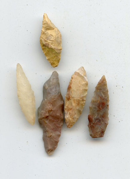 5 various stone arrowheads, North Africa, Neolithic period, c.5000-3000 BC