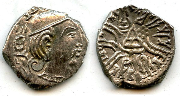 Silver drachm of Rudrasena III (348-78 CE), 293 SE / 371 CE, Satraps in Western India