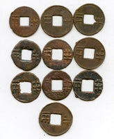 Lot of 10 various bronze ban-liang cash, Western Han, 200-100 BC, China