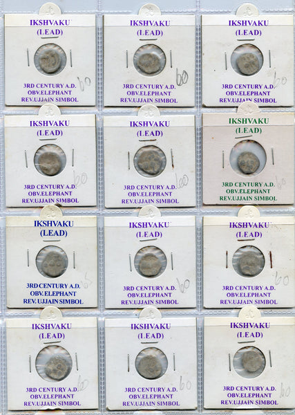 Lot of 12 lead coins of the Ishvakus, 200-300 CE, Ancient India