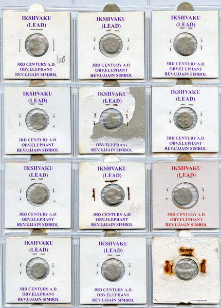 Lot of 12 lead coins of the Ishvakus, 200-300 CE, Ancient India