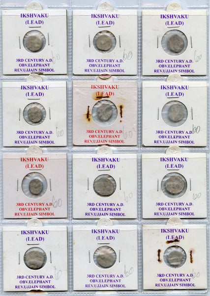 Lot of 12 lead coins of the Ishvakus, 200-300 CE, Ancient India
