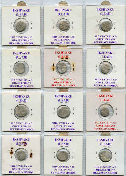 Lot of 12 lead coins of the Ishvakus, 200-300 CE, Ancient India