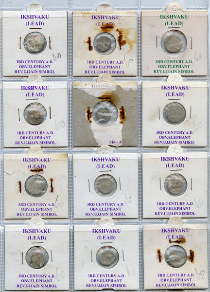 12 lead coins of the Ishvakus, 200-300 CE, Ancient India