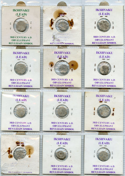 12 lead coins of the Ishvakus, 200-300 CE, Ancient India