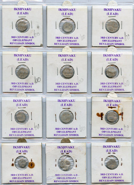 12 lead coins of the Ishvakus, 200-300 CE, Ancient India