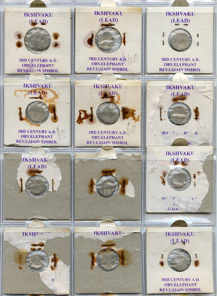 12 lead coins of the Ishvakus, 200-300 CE, Ancient India