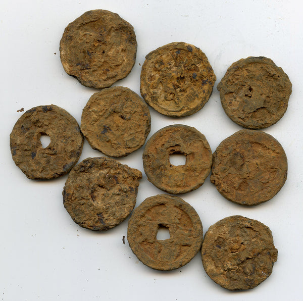 Lot of 10 uncleaned large iron coins, N. and S. Song, c.1000-1250, China