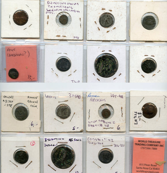 Lot of 8 various ancient bronze Roman and Byzantine coins, 4th-6th centuries