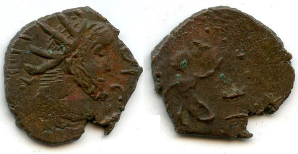 Crude barbarous antoninianus of Tetricus I (270-273 AD), Spes right, Gallo-Romans