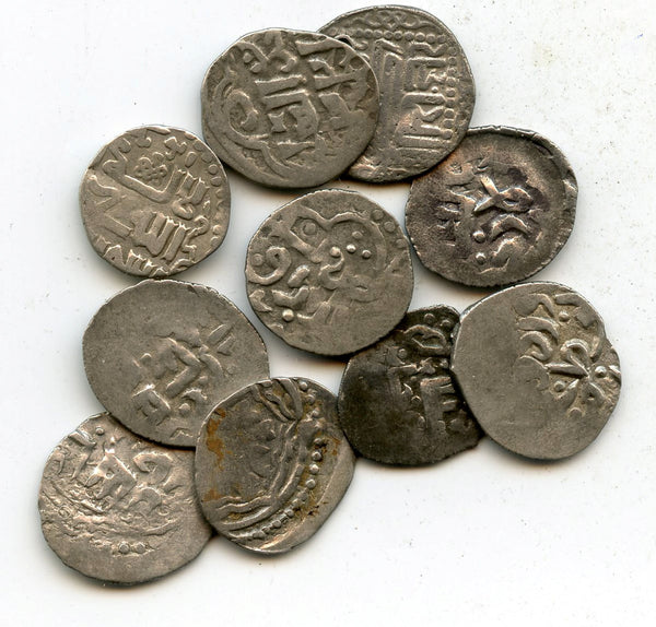 Lot of 10 silver dangs, various types/mints, 1300s, Jochid Mongols, Golden Horde