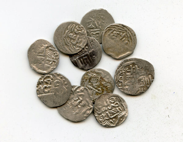 Lot of 10 silver dangs, various types/mints, 1300s, Jochid Mongols, Golden Horde