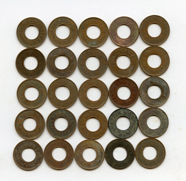 Lot of 25 bronze 1-pice coins of George VI, different dates (1943-47), India