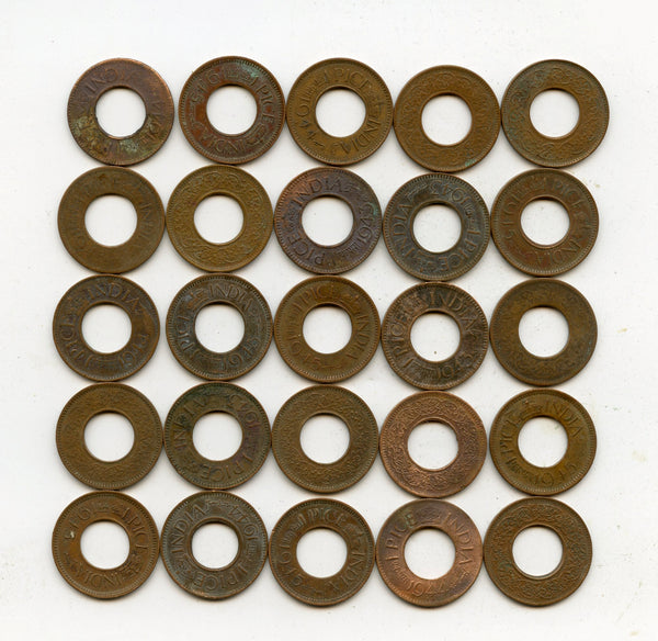 Lot of 25 bronze 1-pice coins of George VI, different dates (1943-47), India