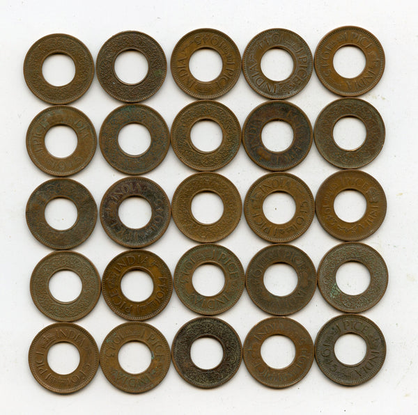 Lot of 25 bronze 1-pice coins of George VI, different dates (1943-47), India