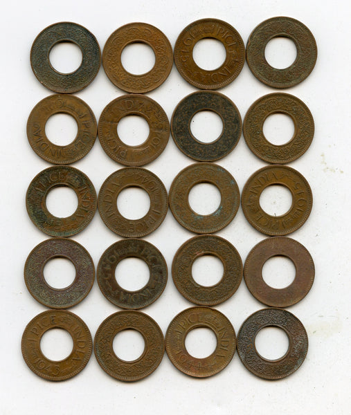 Lot of 20 bronze 1-pice coins of George VI, different dates (1943-47), India
