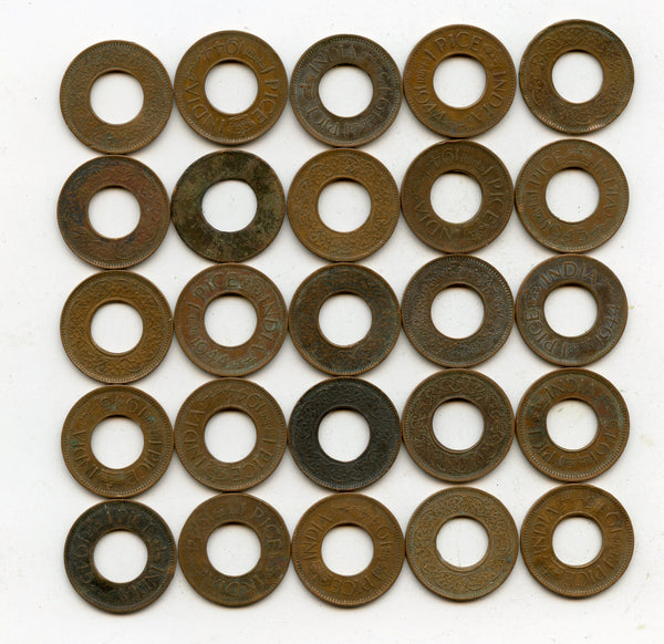 Lot of 25 bronze 1-pice coins of George VI, different dates (1943-47), India