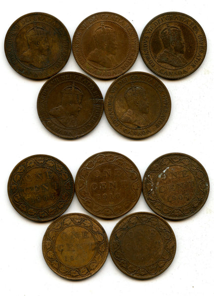 Lot of 5 large bronze cents, Canada, Edward VII (1901-1910), Canada