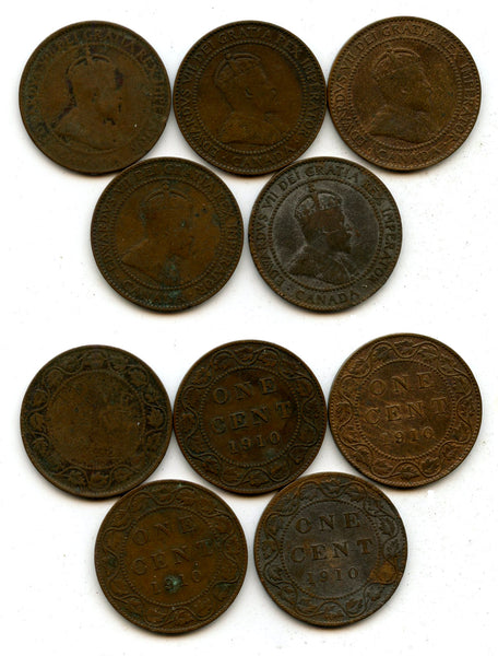 Lot of 5 large bronze cents, Canada, Edward VII (1901-1910), Canada