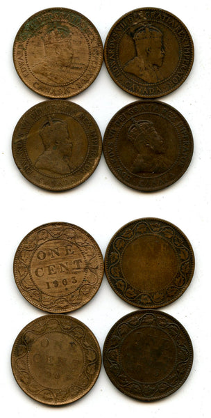 Lot of 4 large bronze cents, Canada, Edward VII (1901-1910), Canada
