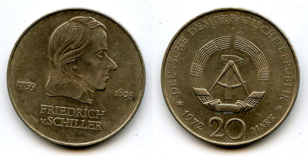 East Germany (DDR) - large 20 marks, Friedrich vin Schiller - 1972-A (Berlin mint)