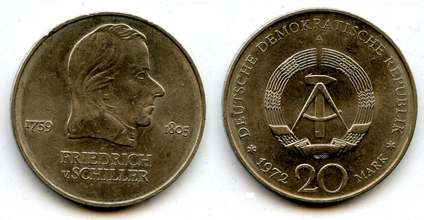 East Germany (DDR) - large 20 marks, Friedrich vin Schiller - 1972-A (Berlin mint)