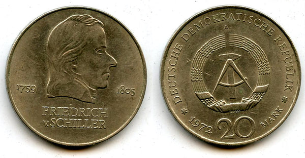 East Germany (DDR) - large 20 marks, Friedrich vin Schiller - 1972-A (Berlin mint)