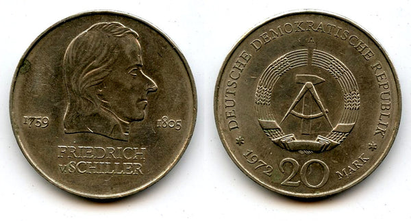 East Germany (DDR) - large 20 marks, Friedrich vin Schiller - 1972-A (Berlin mint)