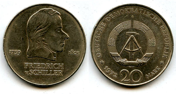 East Germany (DDR) - large 20 marks, Friedrich vin Schiller - 1972-A (Berlin mint)