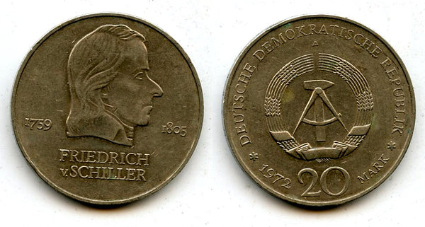 East Germany (DDR) - large 20 marks, Friedrich vin Schiller - 1972-A (Berlin mint)