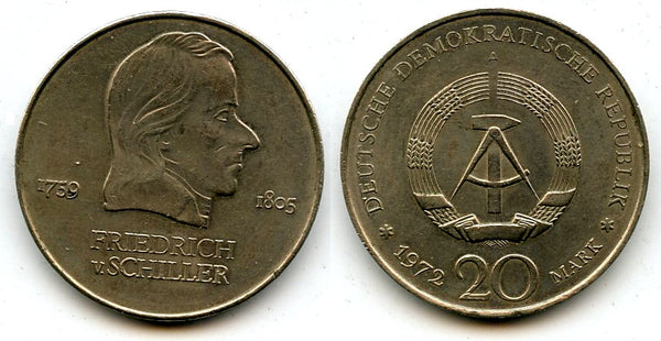 East Germany (DDR) - large 20 marks, Friedrich vin Schiller - 1972-A (Berlin mint)