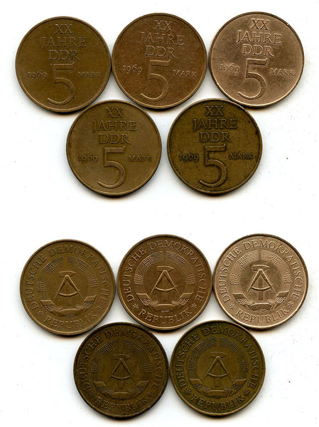 Lot of 5 Commemorative 5 Mark 1969 "20 Jahre DDR" - East Germany