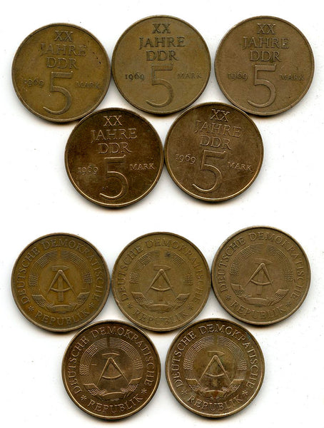 Lot of 5 Commemorative 5 Mark 1969 "20 Jahre DDR" - East Germany