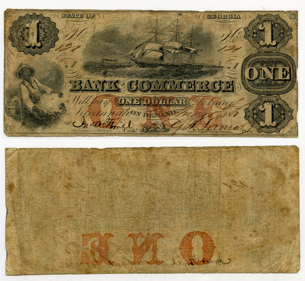 Obsolete banknotes - 1 dollar, 1862, Bank of Commerce, Georgia, CSA issue