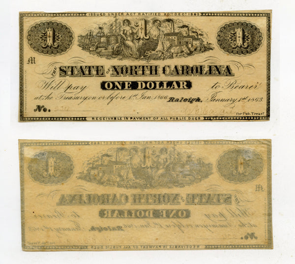 Obsolete banknotes - 1 dollar, 1863, State of North Carolina, CSA issue