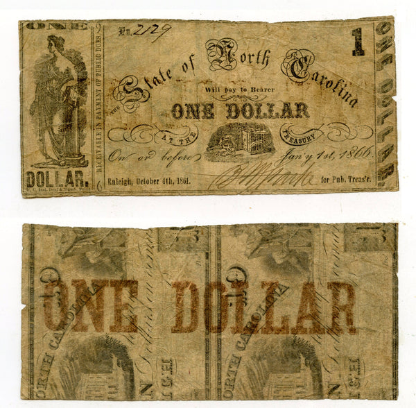 Obsolete banknote - 1 dollar, 1866, North Carolina, USA