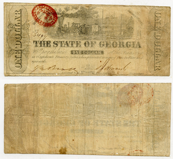 Obsolete banknote - 1 dollar, 1863, Milledgeville, Georgia, Civil War CSA issue