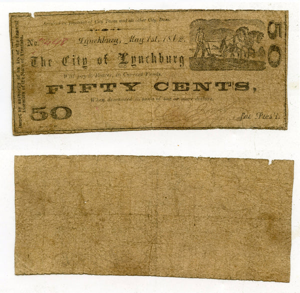 Obsolete banknote - 50 cents, 1862, Lynchburg, VA, Civil War CSA issue
