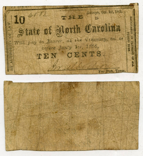 Obsolete banknote - 10-cents, 1861, State of North Carolina, Civil War CSA issue